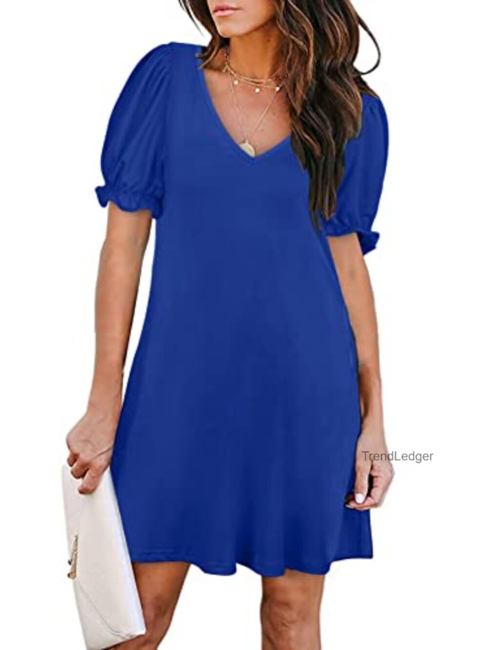 Short Sleeve V-Neck Dress with Pockets